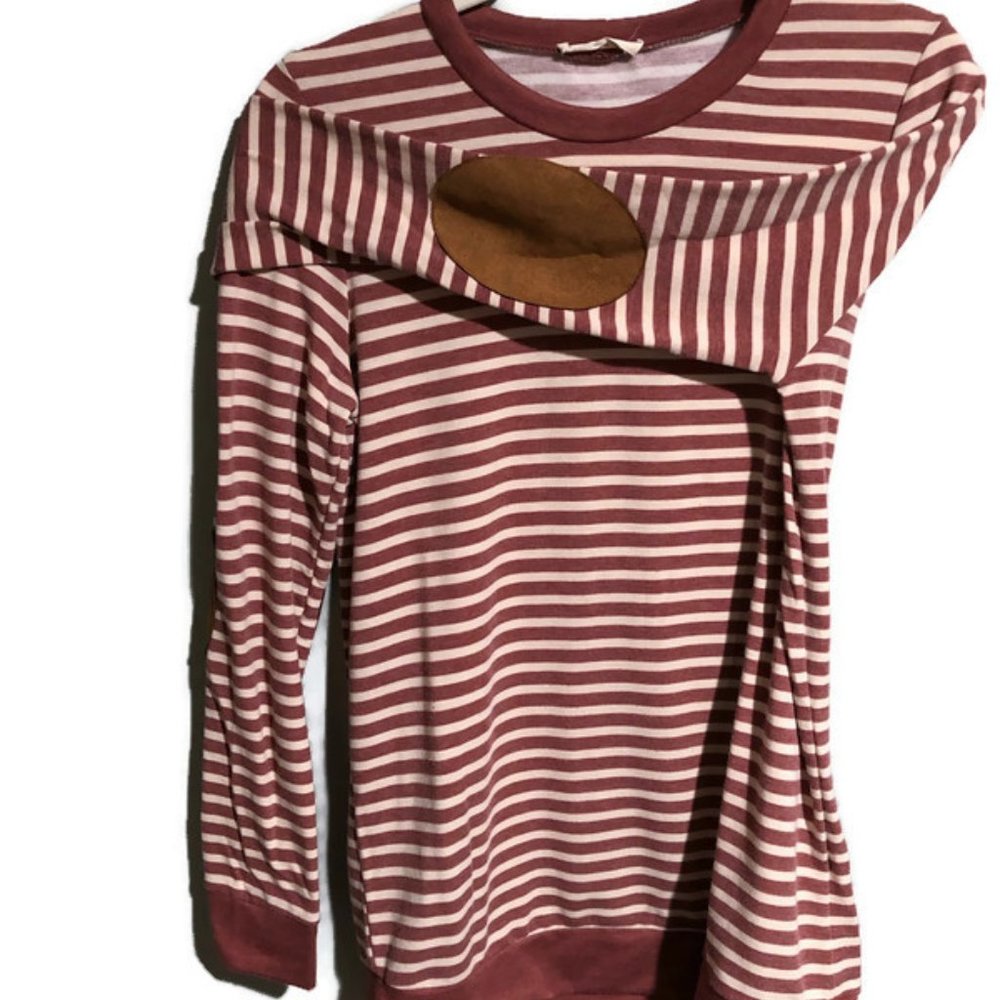 First Look Striped Pullover with Elbow Patches S